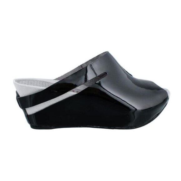 TSUBO Ovid Combo Wedge Patent Leather Suede Sandal Black Platform Peep Toe - Picture 1 of 13